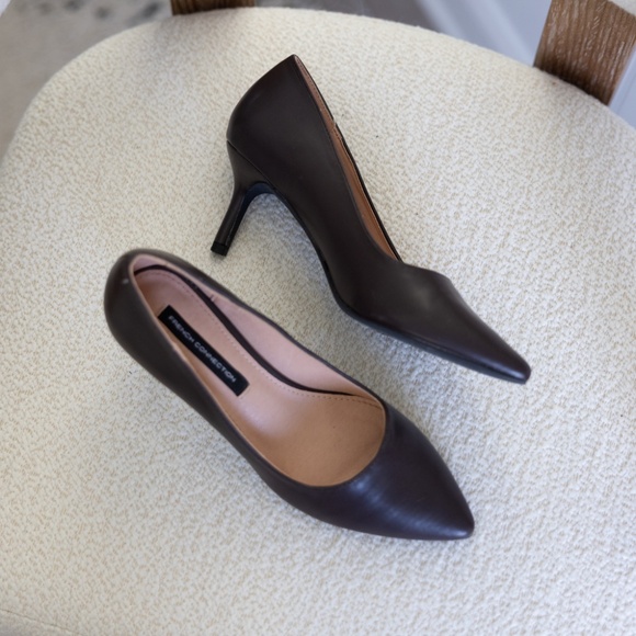 French Connection Brown Kitten Heel Pointed Toe Pumps Faux Leather Womens US 7 - Picture 12 of 14